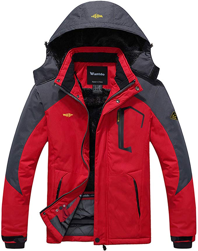 Wantdo Mens Ski Jacket Windproof Removable Hood